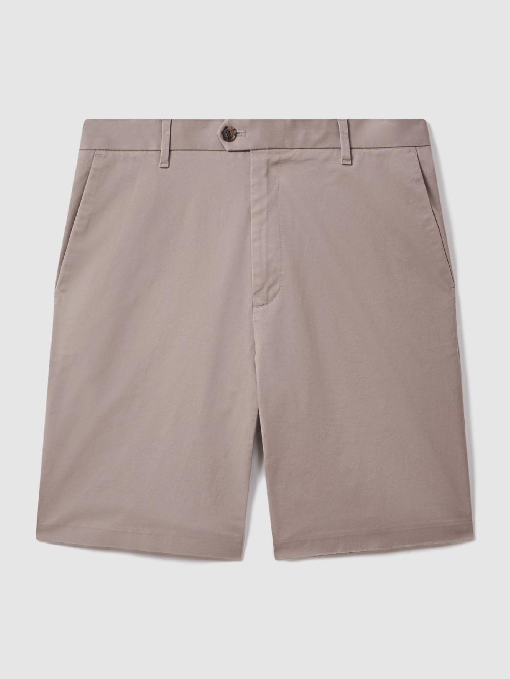 Reiss Cotton Chino Shorts With Stretch In Mushroom Brown