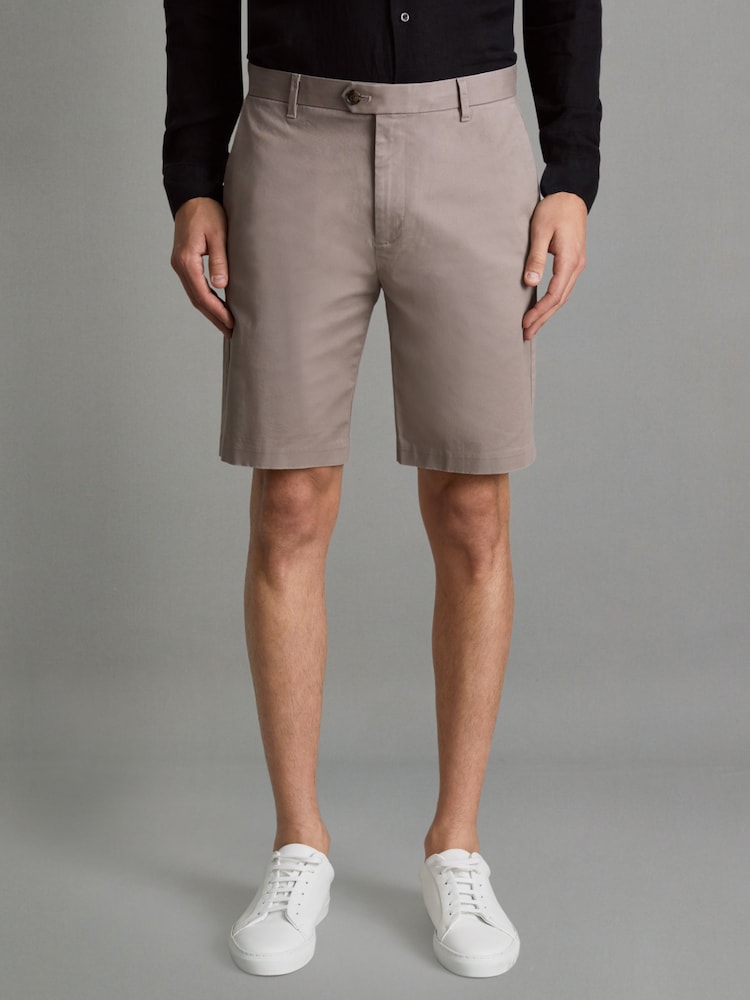reiss Cotton Chino Shorts with Stretch in Mushroom Brown
