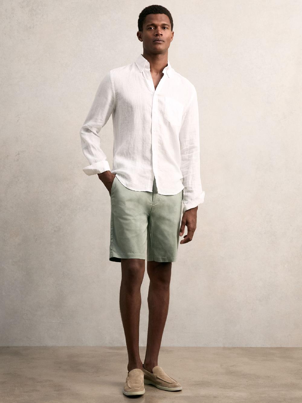 Reiss Cotton Chino Shorts With Stretch In Pistachio