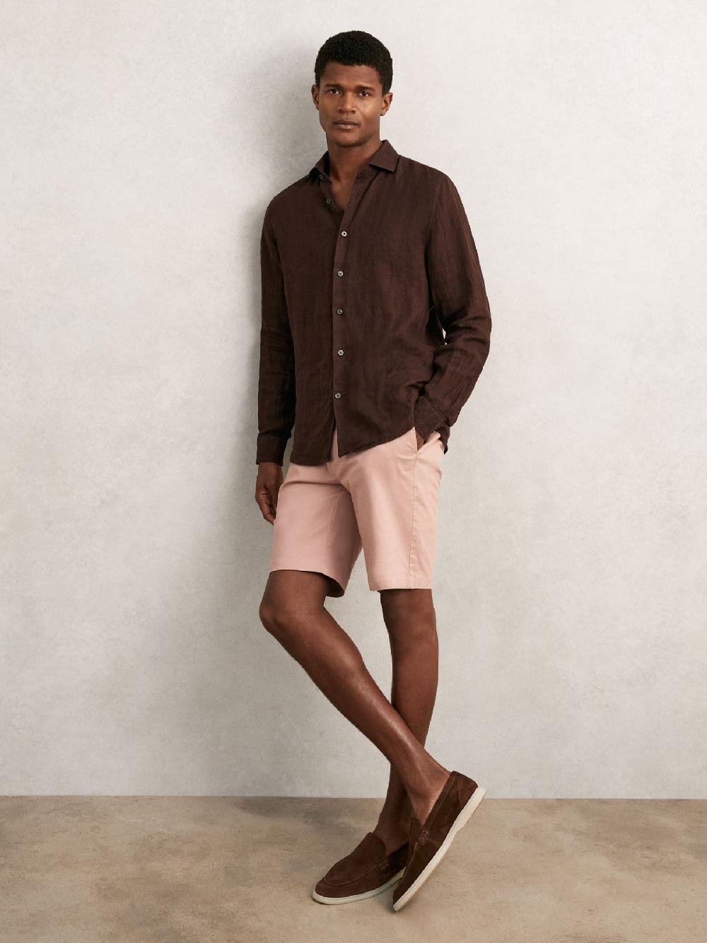 Reiss Cotton Chino Shorts With Stretch In Rose Pink
