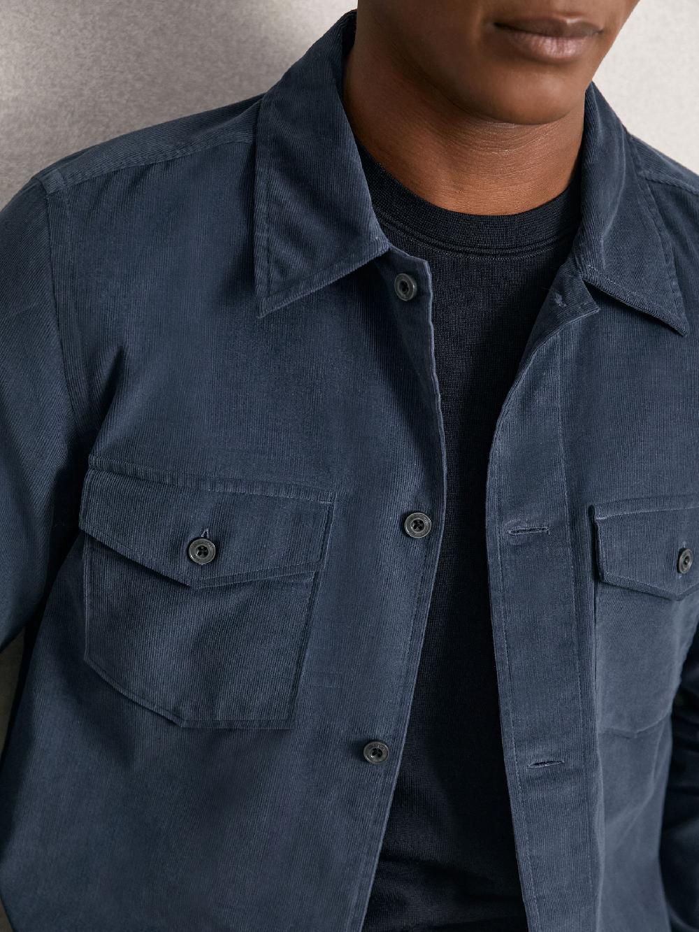 Reiss Cotton Corduroy Twin-Pocket Overshirt In Airforce Blue