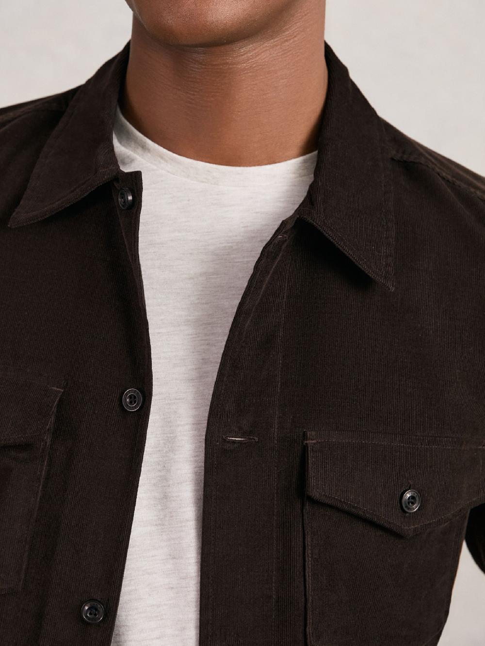 Reiss Cotton Corduroy Twin-Pocket Overshirt In Brown
