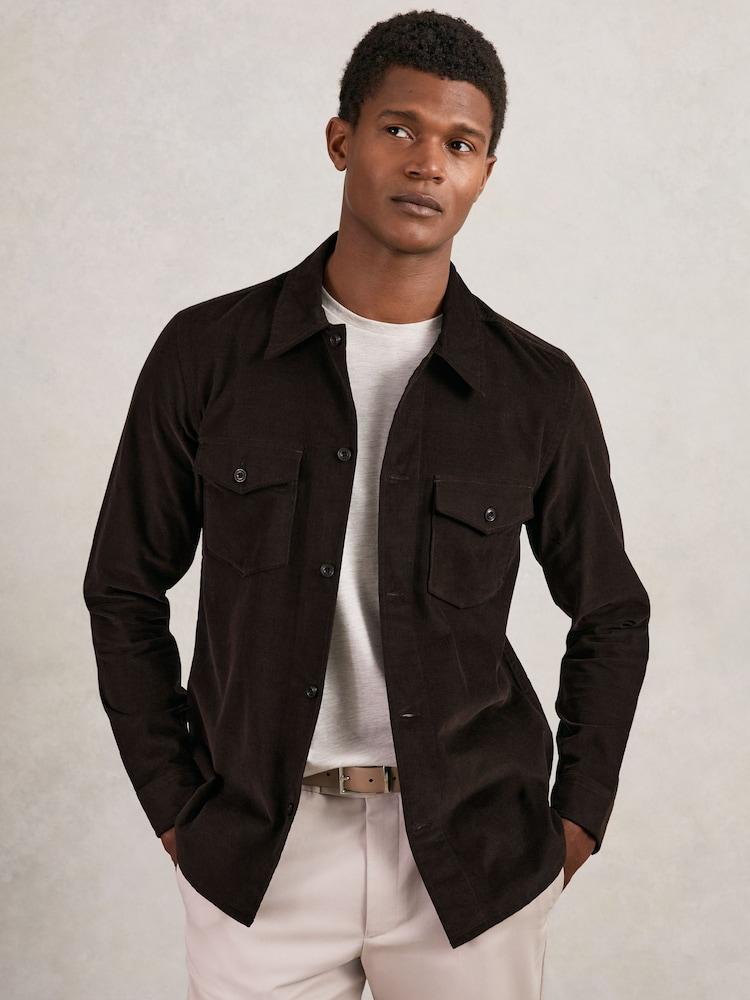 reiss Cotton Corduroy Twin-Pocket Overshirt in Brown