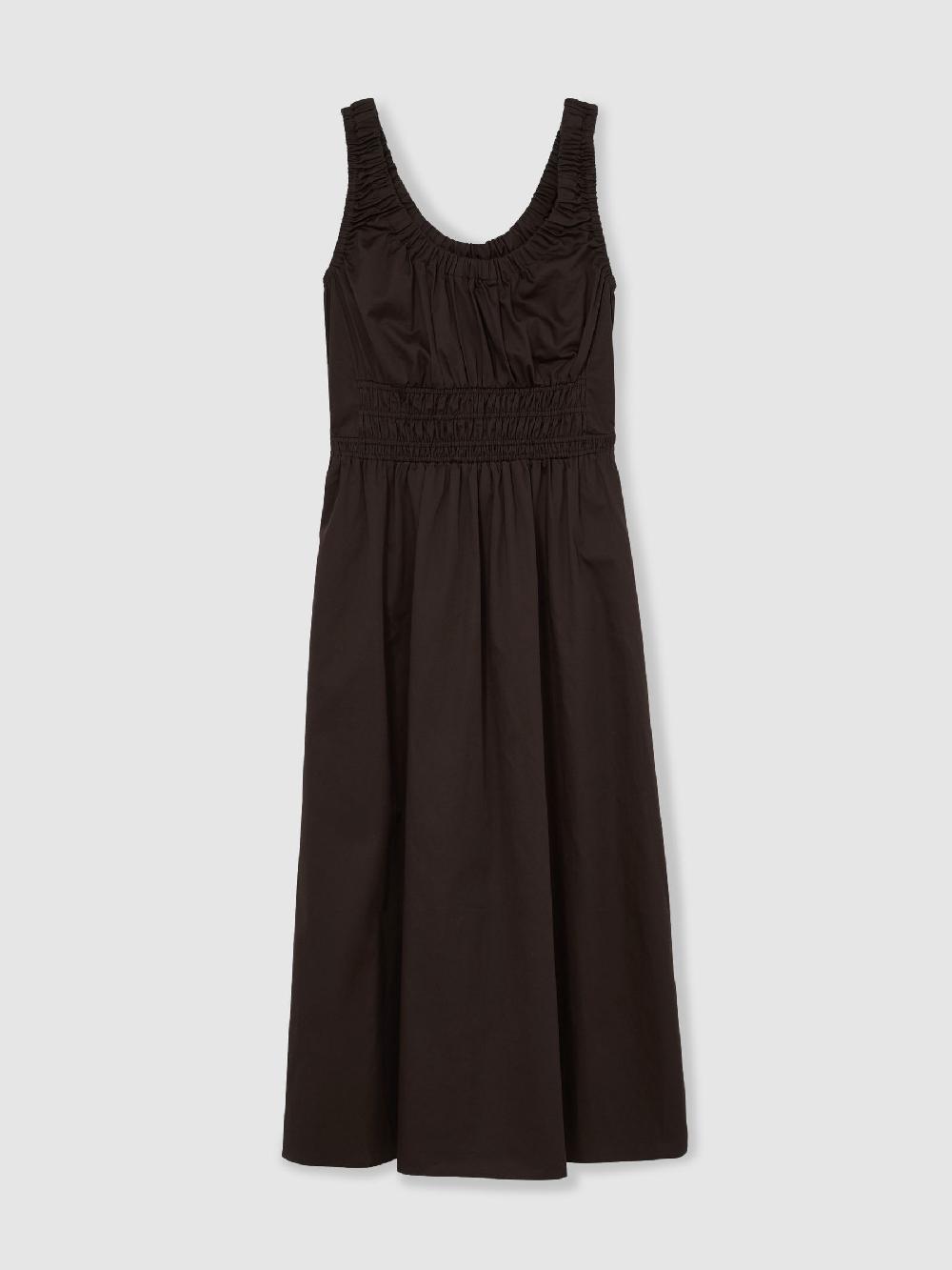 Reiss Cotton Craft-Stitch Shirred Midi Dress In Brown