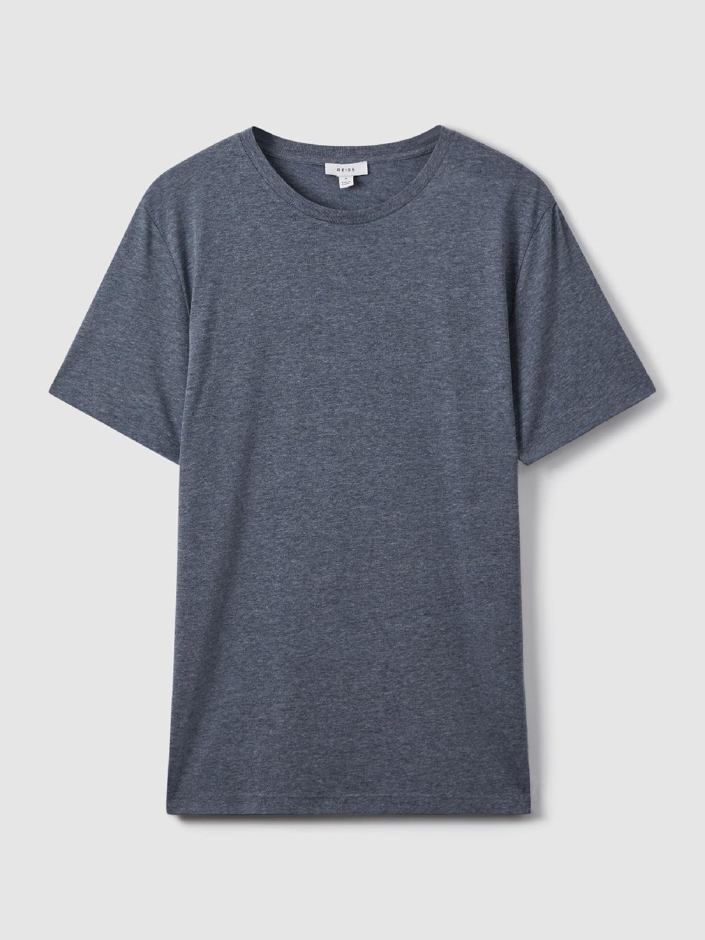 Reiss Cotton Crew Neck T-Shirt In Airforce Blue Melange