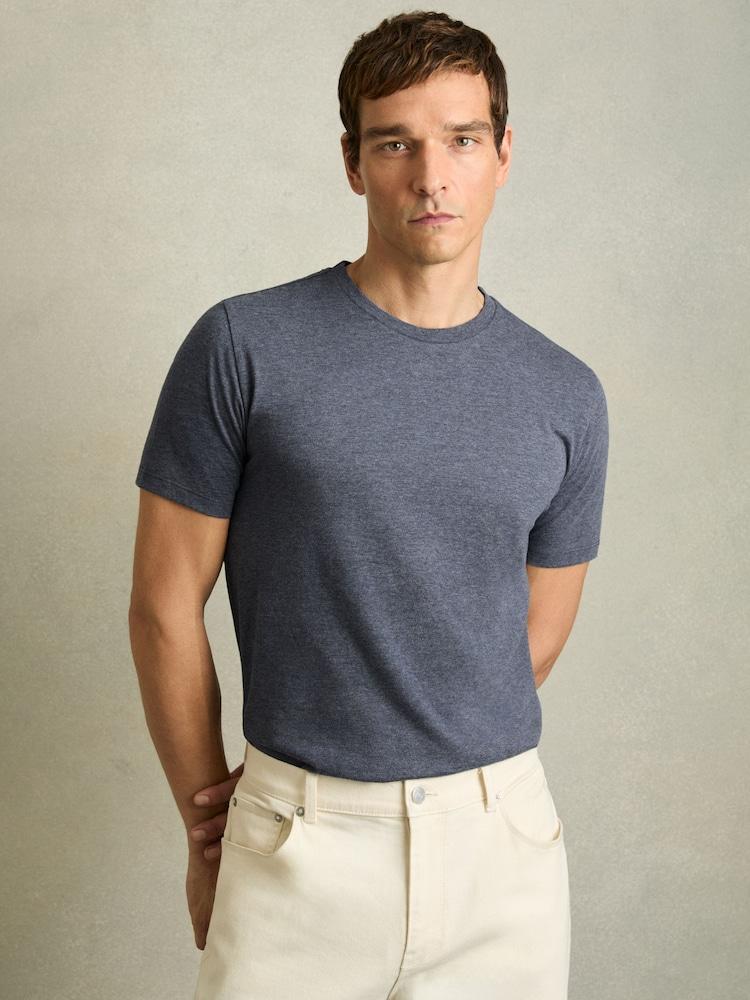 reiss Cotton Crew Neck T-Shirt in Airforce Blue Melange