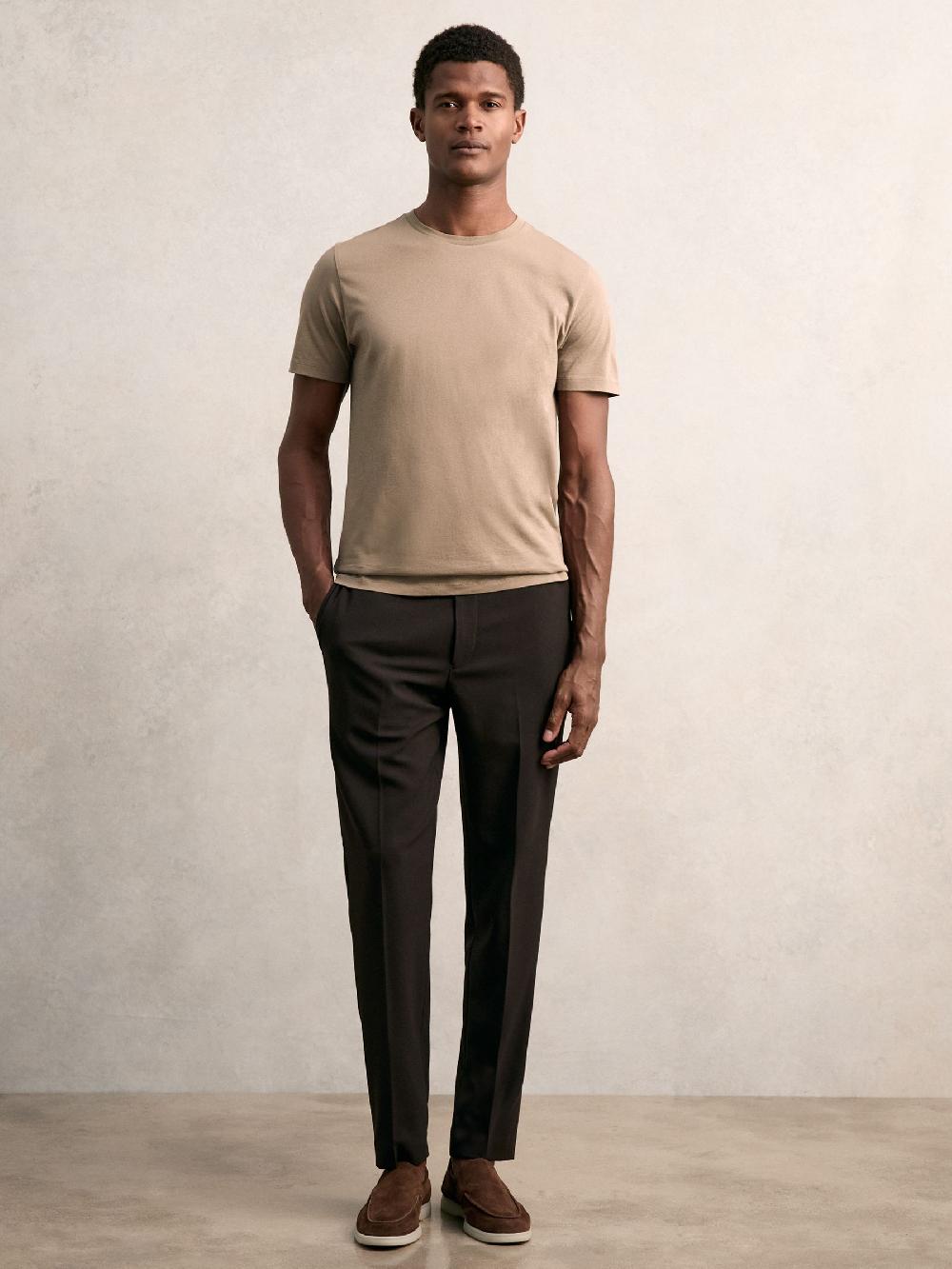 Reiss Cotton Crew Neck T-Shirt In Light Taupe Brown