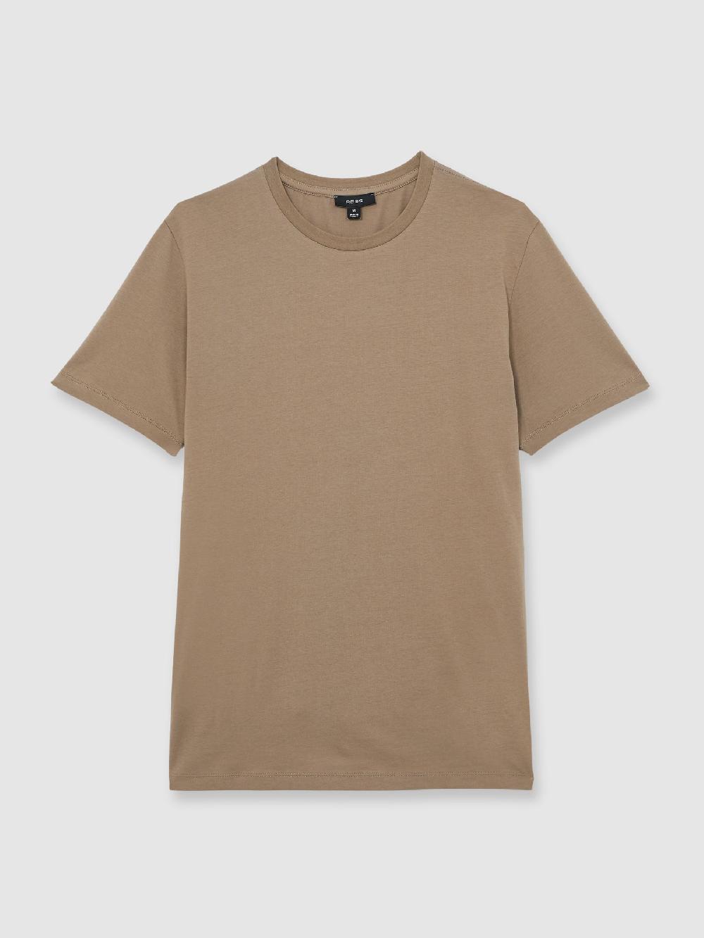 Reiss Cotton Crew Neck T-Shirt In Light Taupe Brown