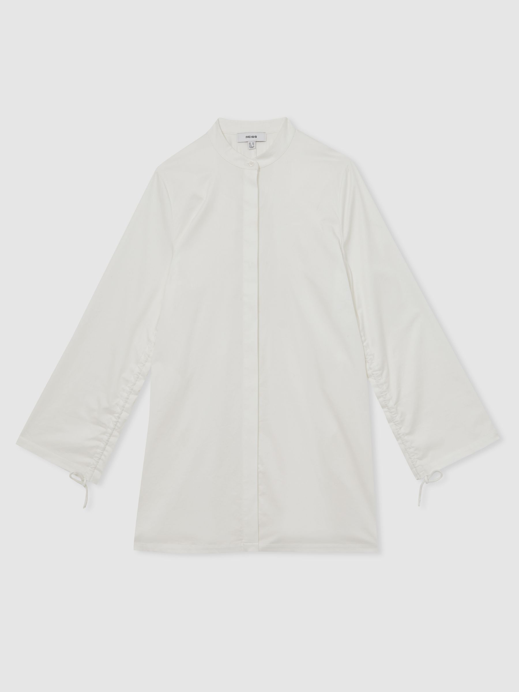 Reiss Cotton Gathered Cut-Out Shirt Dress With Stretch In Ivory
