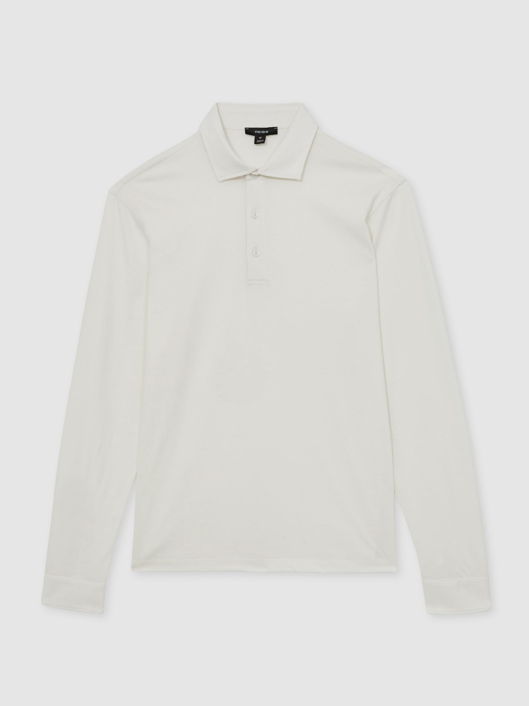 Reiss Cotton-Jersey Long Sleeve Polo Shirt In White