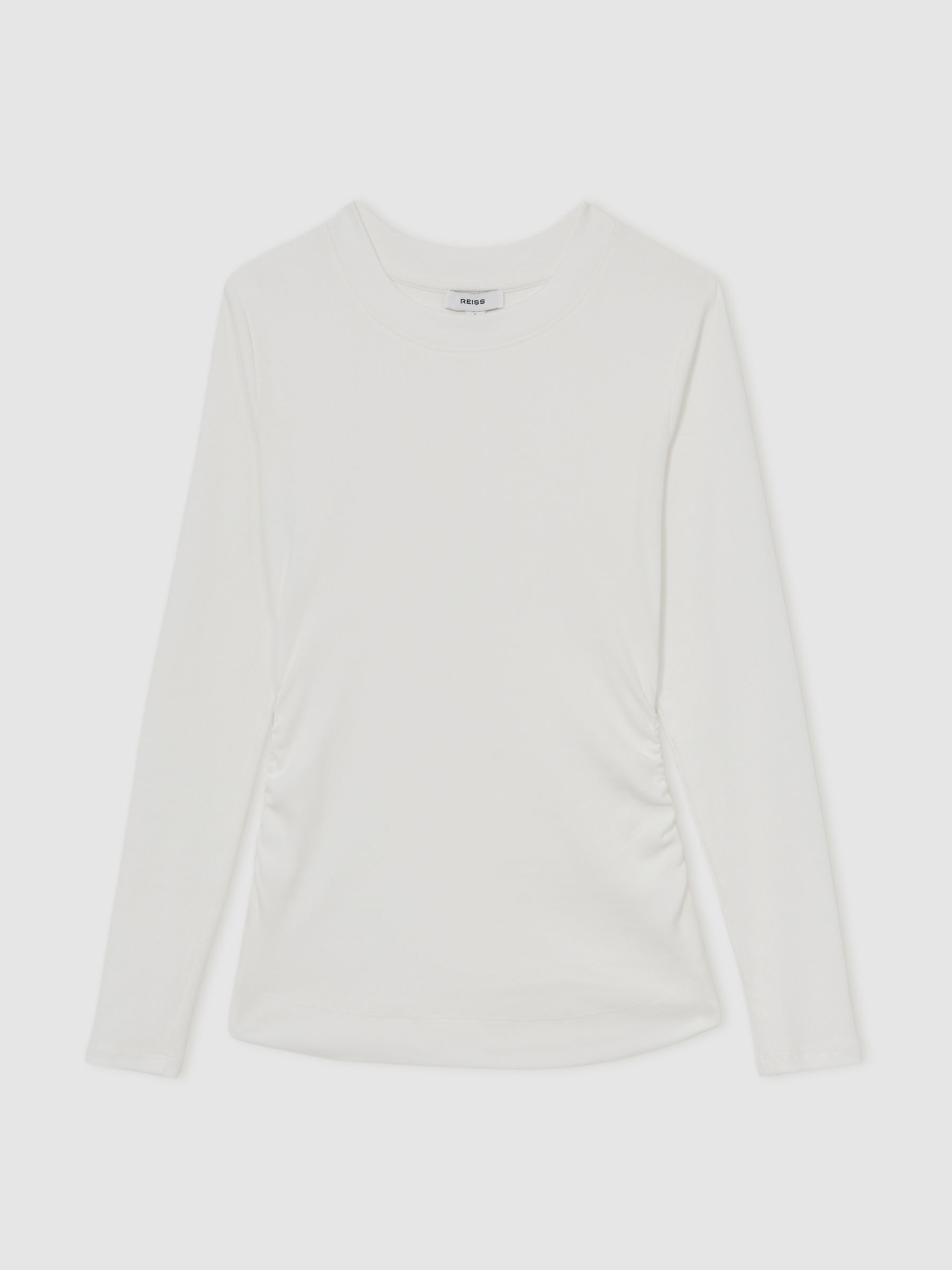 Reiss Cotton Long-Sleeve Ruched T-Shirt With Stretch In White