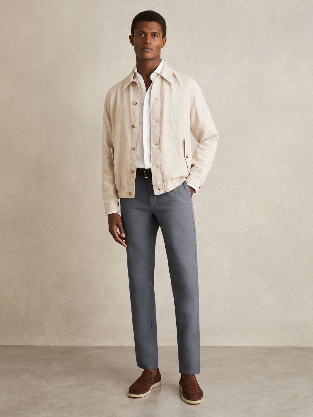 Reiss Cotton-Piqué Slim-Fit Chinos In Airforce Blue