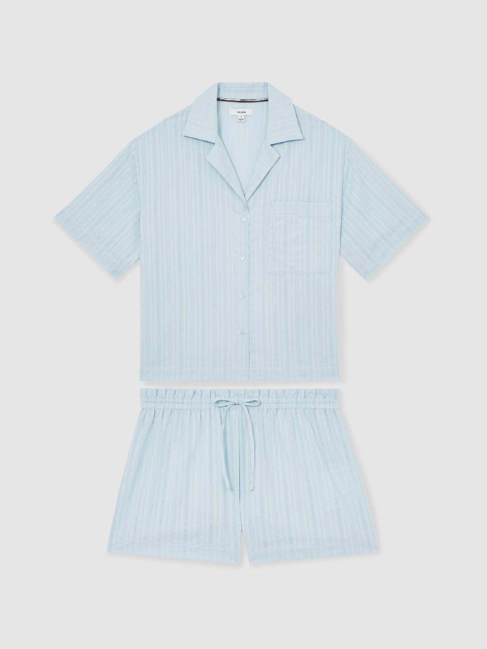 Reiss Cotton Pointelle Shirt And Shorts Set In Blue