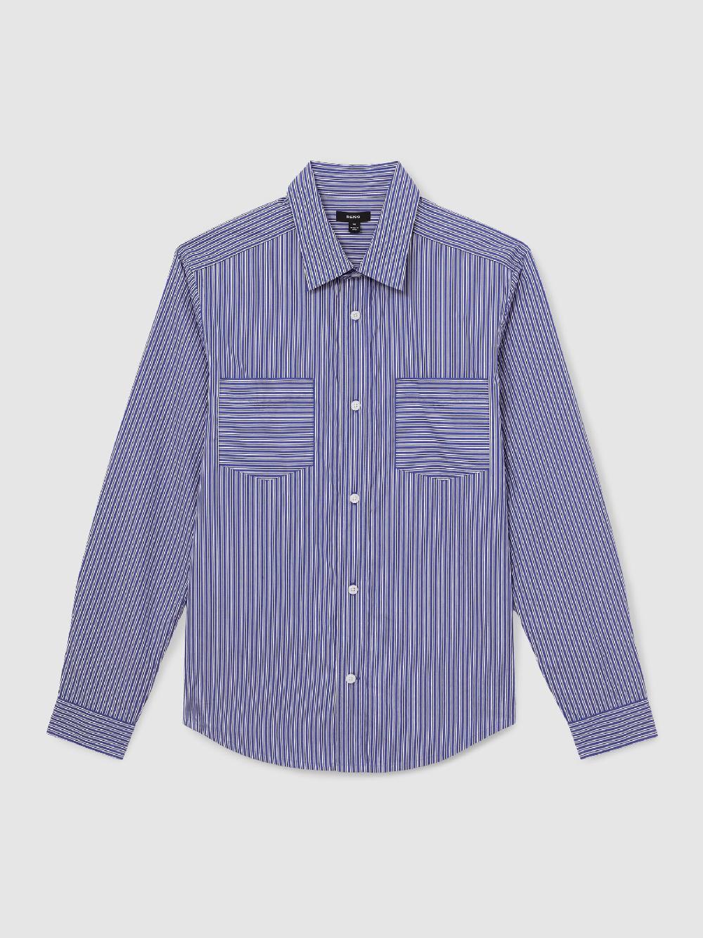 Reiss Cotton-Poplin Stripe Twin-Pocket Shirt In Blue/White