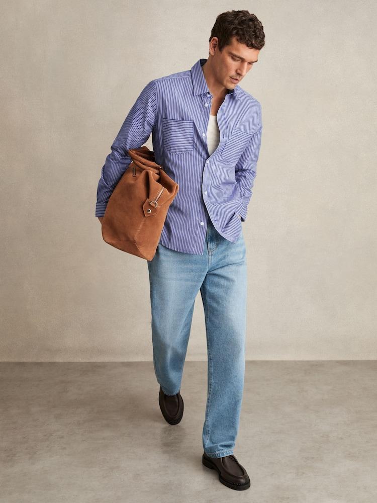 reiss Cotton-Poplin Stripe Twin-Pocket Shirt in Blue/White