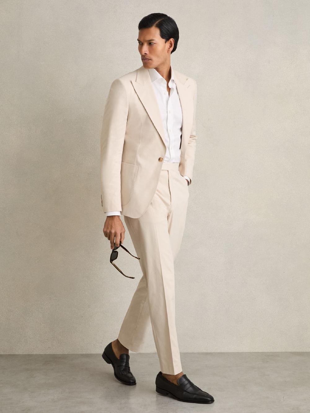 Reiss Cotton Slim-Fit Suit Trousers With Stretch In Stone