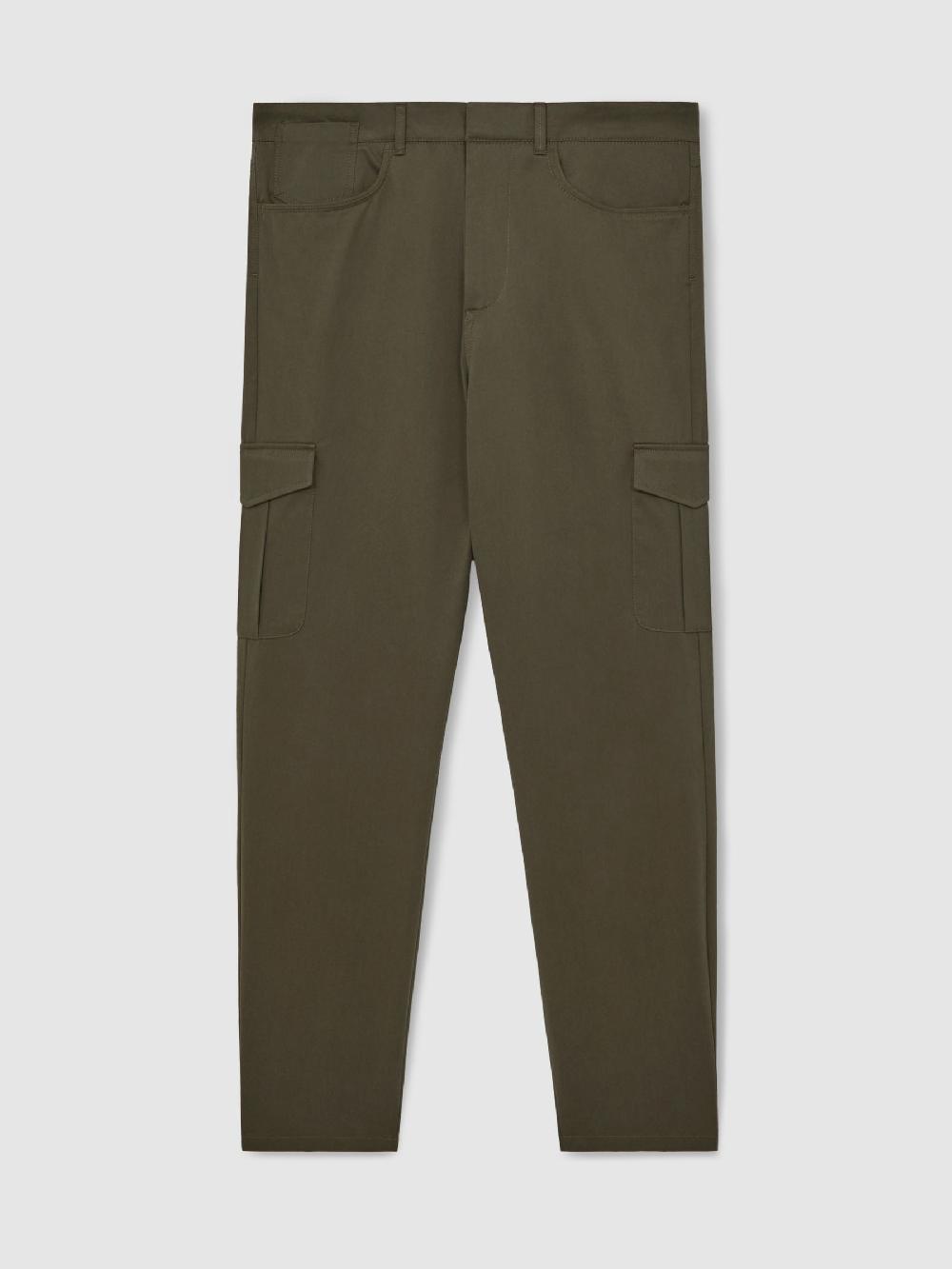 Reiss Cotton Tapered Cargo Trousers With Stretch In Olive Green