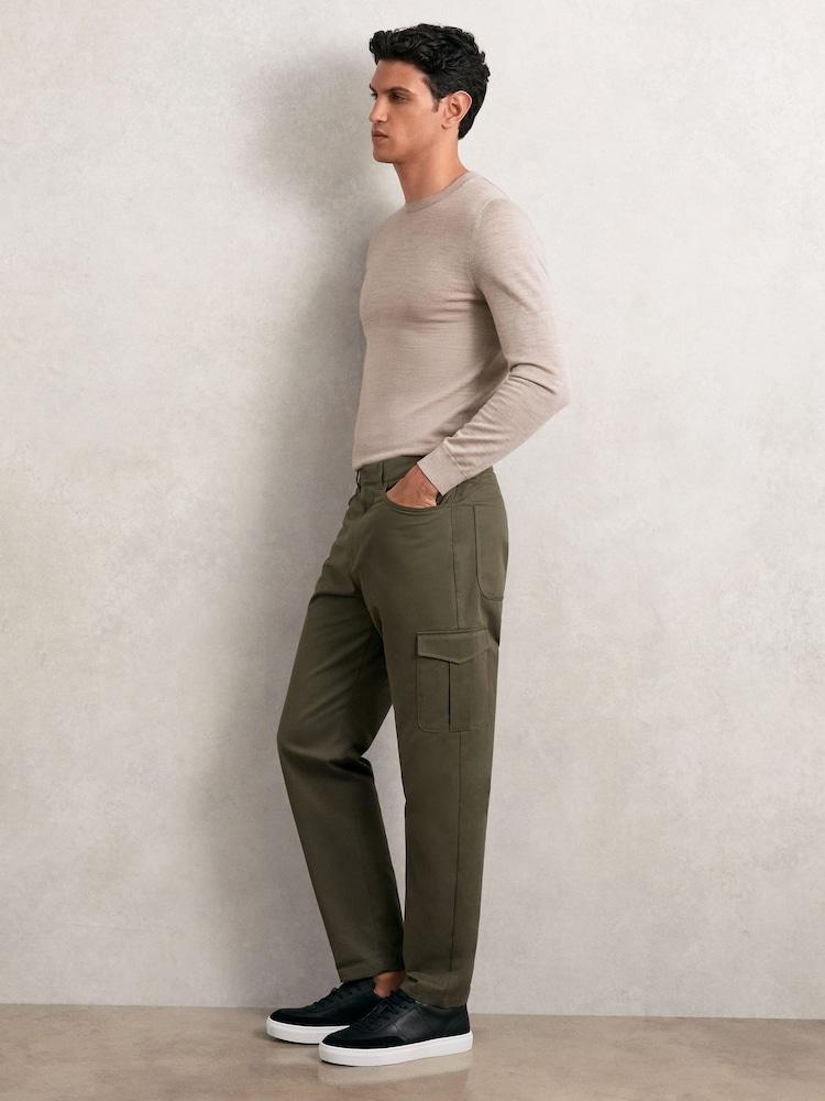 reiss Cotton Tapered Cargo Trousers With Stretch in Olive Green