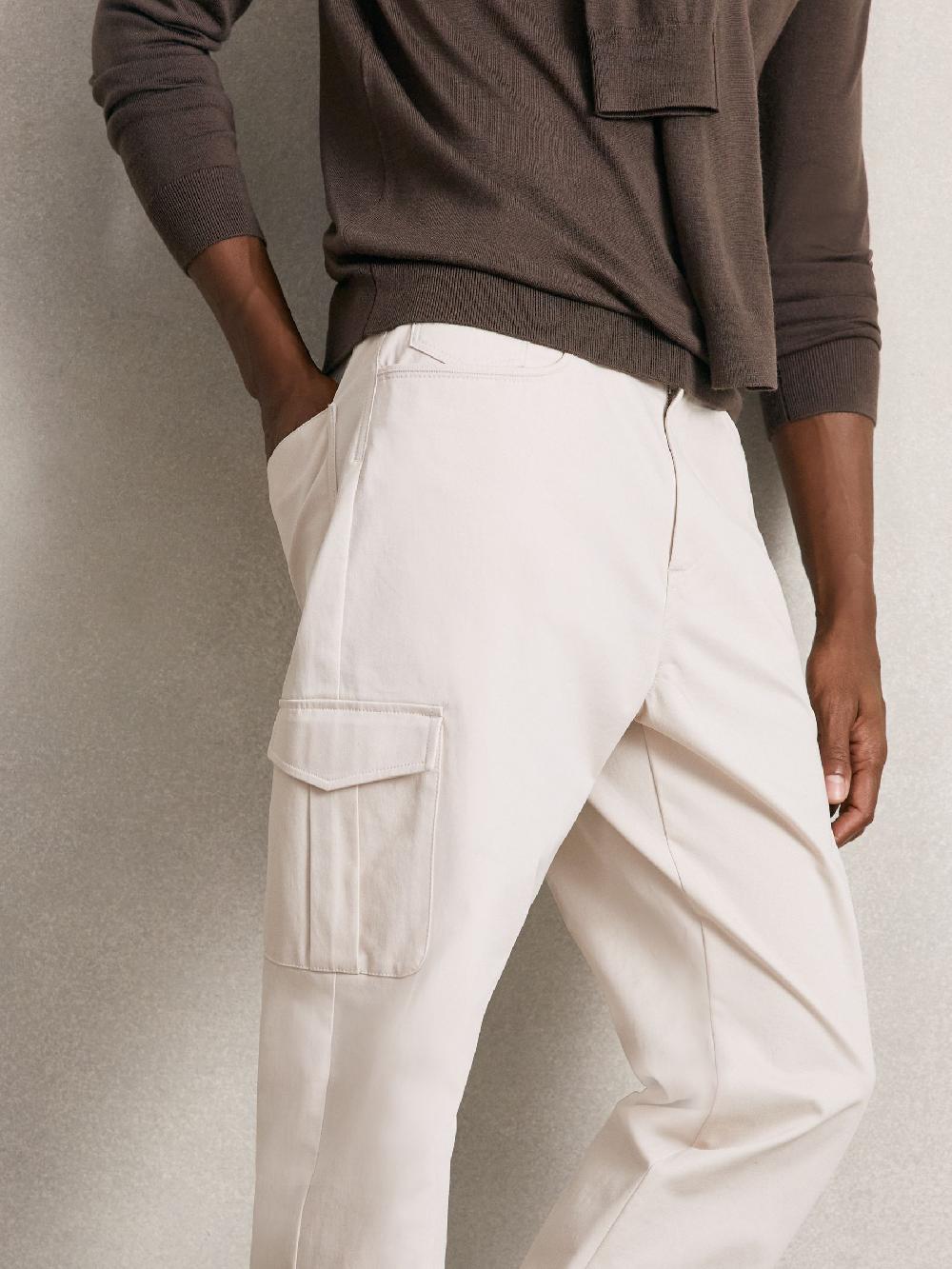 Reiss Cotton Tapered Cargo Trousers With Stretch In Stone