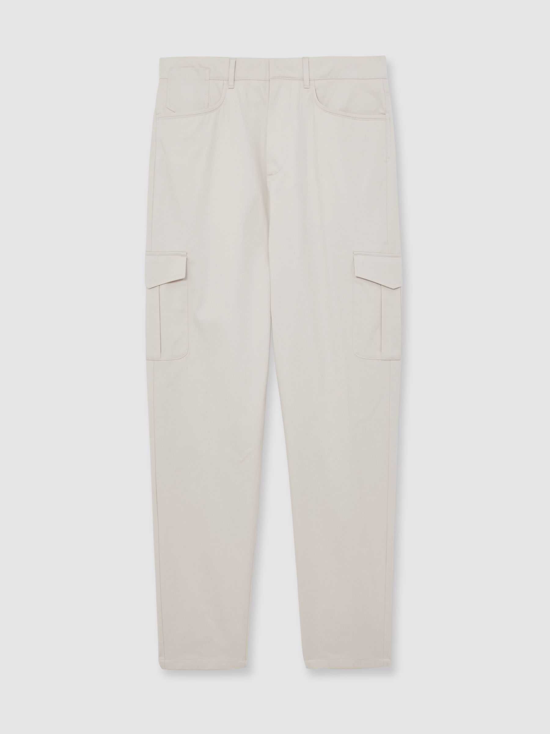 Reiss Cotton Tapered Cargo Trousers With Stretch In Stone