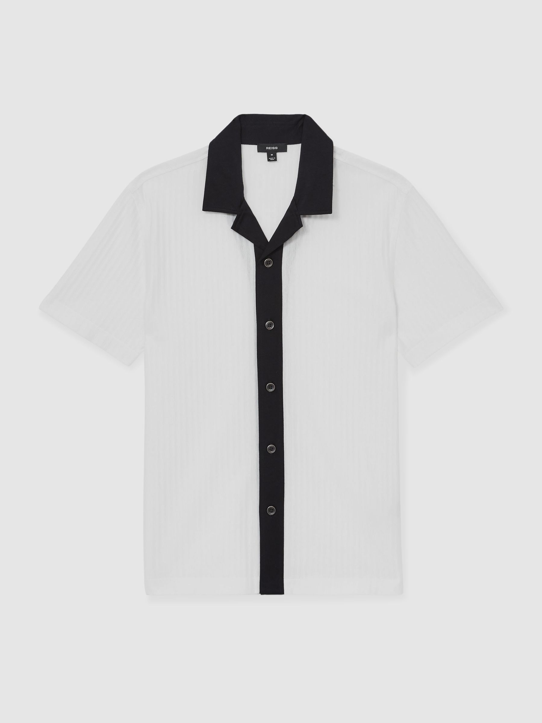 Reiss Cotton Textured Colour-Block Shirt In White/Navy