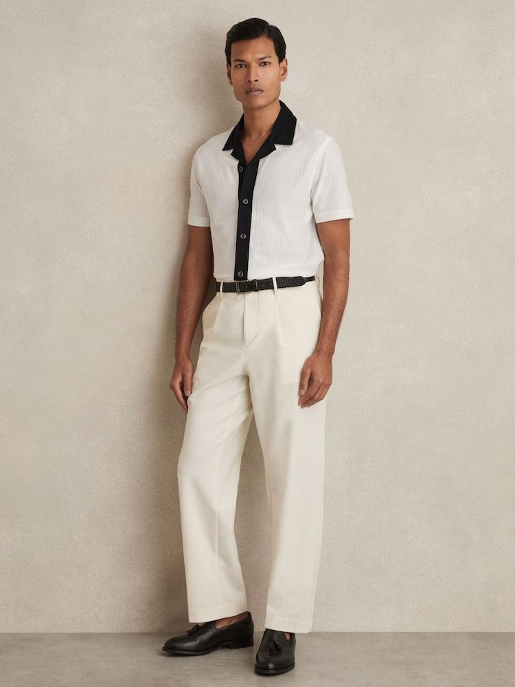 reiss Cotton Textured Colour-Block Shirt in White/Navy