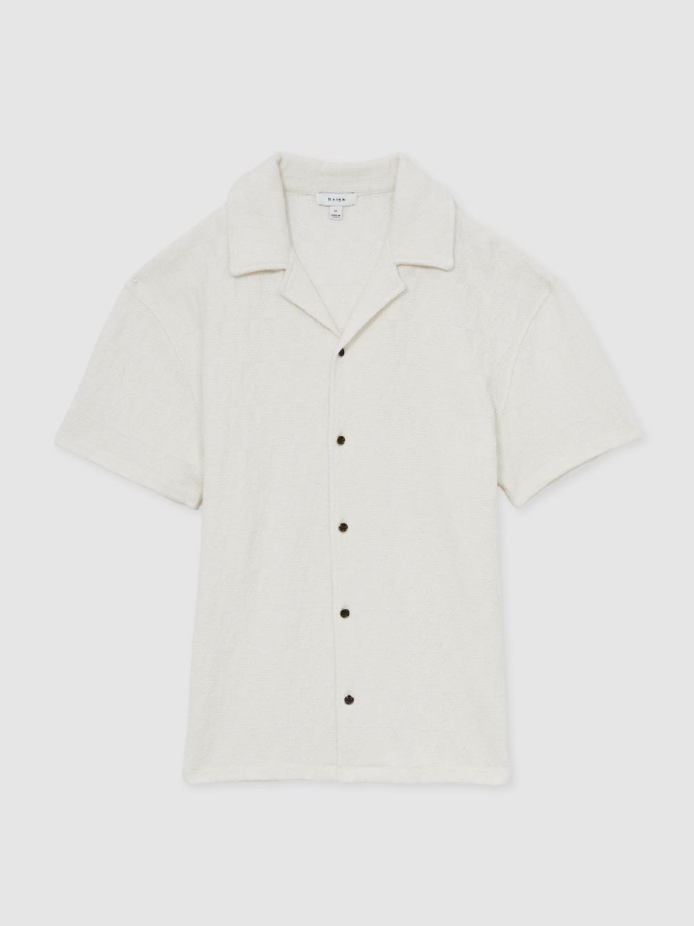 Reiss Cotton Textured Cuban Collar Shirt In Off White