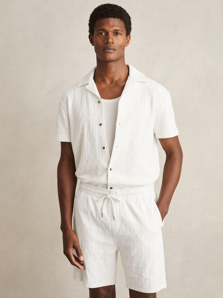 reiss Cotton Textured Cuban Collar Shirt in Off White