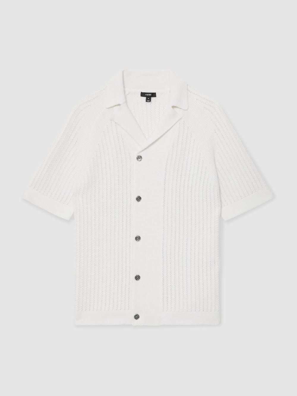 Reiss Cotton Textured-Knit Cuban-Collar Shirt In White