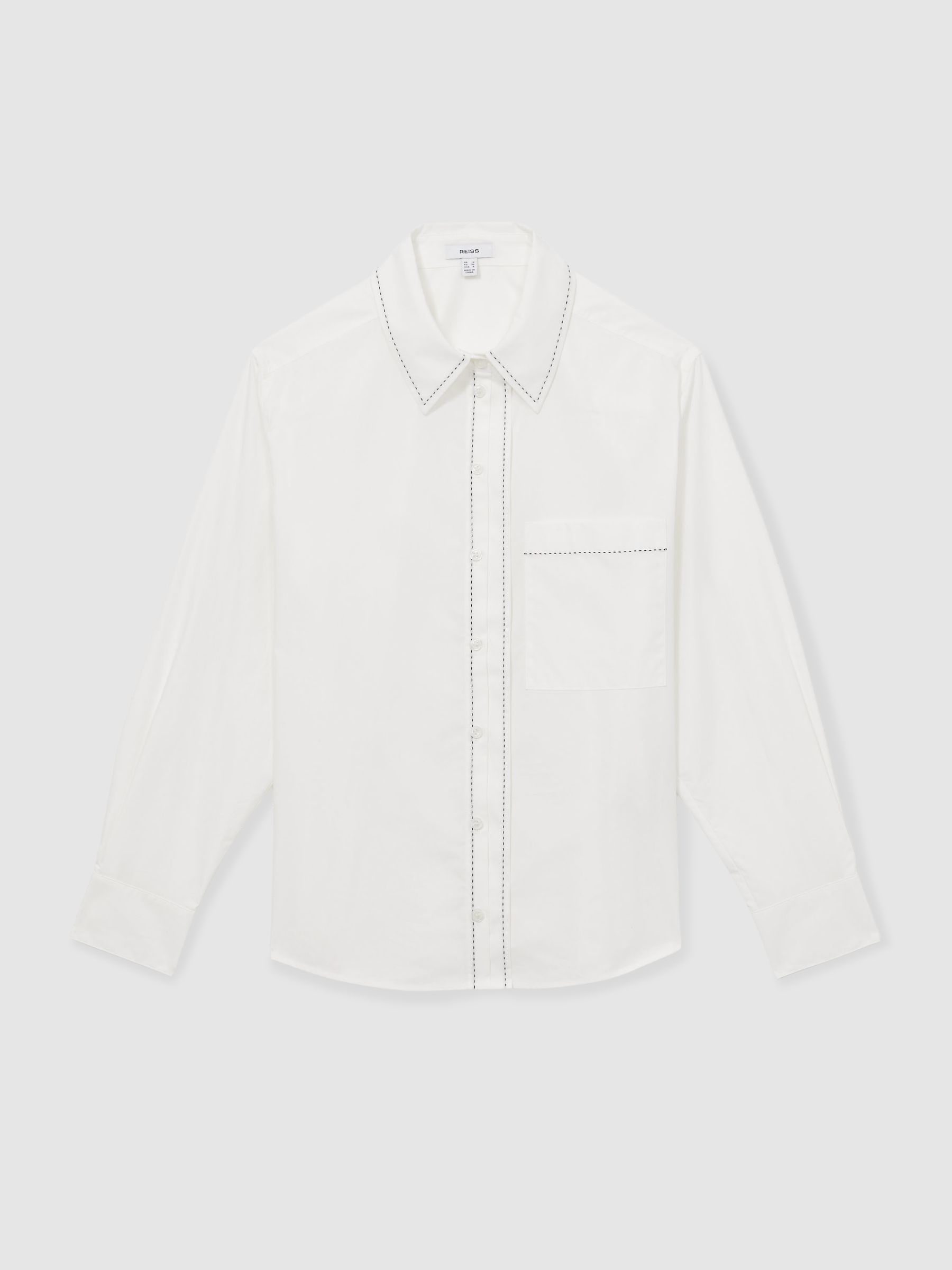Reiss Cotton Topstitched Button-Through Shirt In White