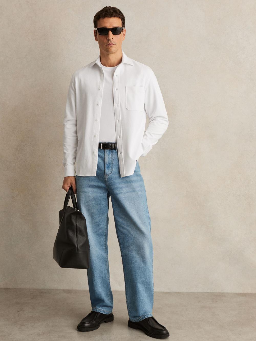 Reiss Cotton-Twill Cutaway-Collar Overshirt In White
