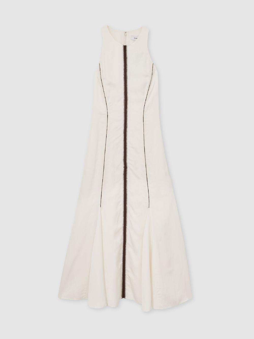 Reiss Craft-Stitch Sleeveless Midi Dress In Ivory/Black