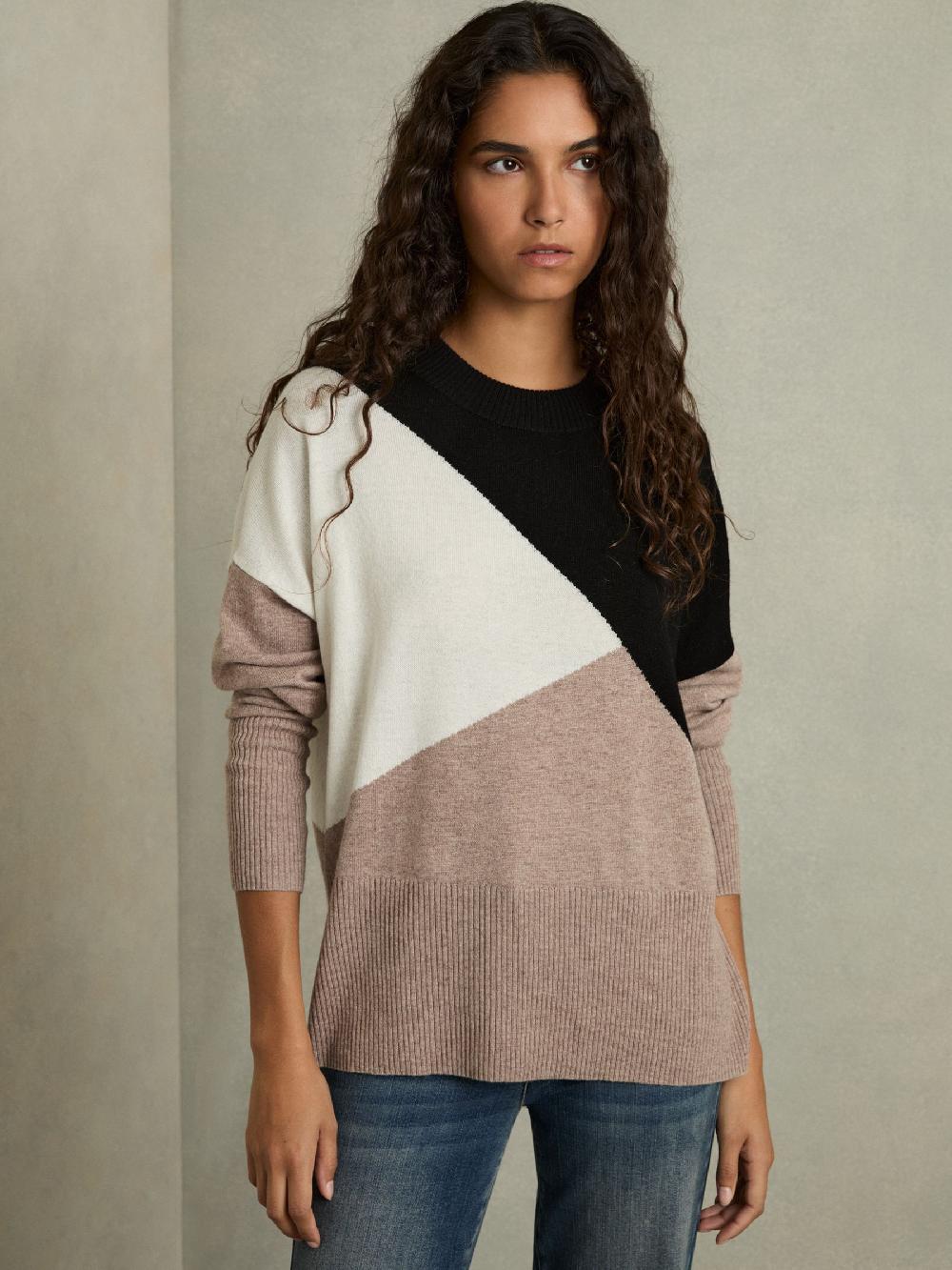 Reiss Crew-Neck Jumper With Wool And Cashmere In Camel/Black