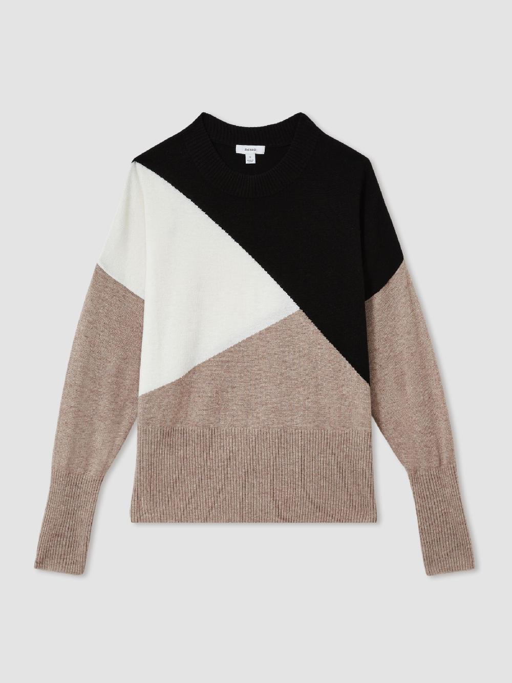 Reiss Crew-Neck Jumper With Wool And Cashmere In Camel/Black