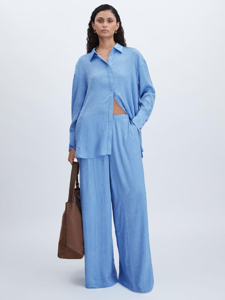 reiss Crinkle-Satin Wide-Leg Trousers in Periwinkle