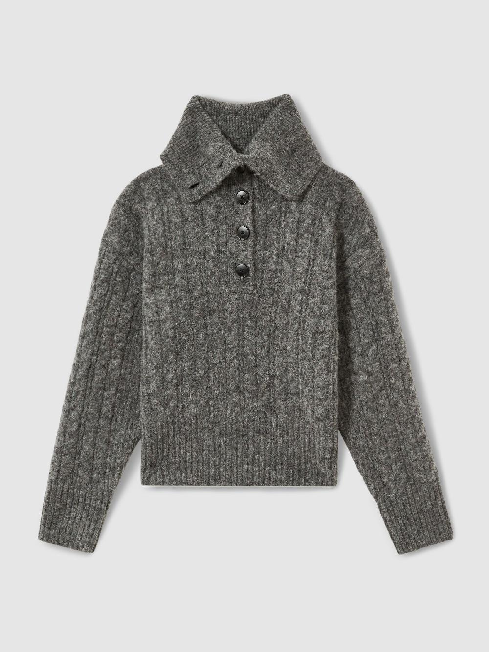 Reiss Cropped Cable-Knit Jumper With Mohair In Charcoal