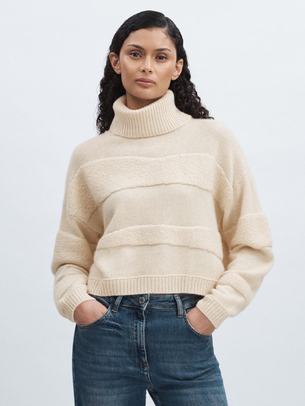 Reiss Crush Collection 100% Cashmere Roll-Neck Jumper In Cream