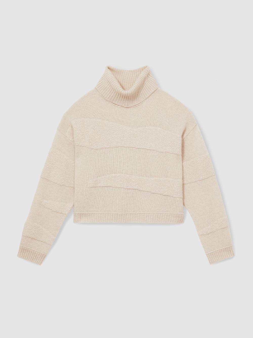 Reiss Crush Collection 100% Cashmere Roll-Neck Jumper In Cream