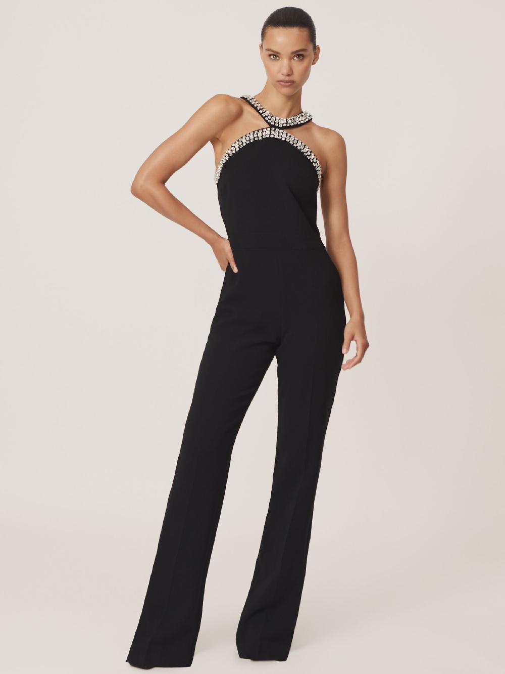Reiss Crystal-Embellished Cut-Out Jumpsuit In Black