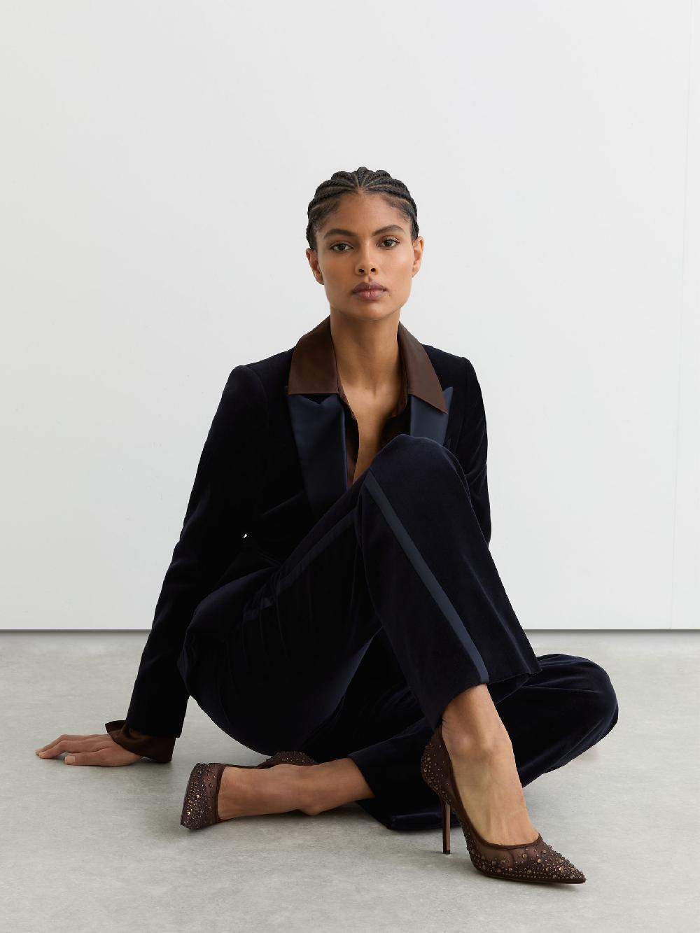 Reiss Crystal-Embellished Mesh Court Shoes In Chocolate