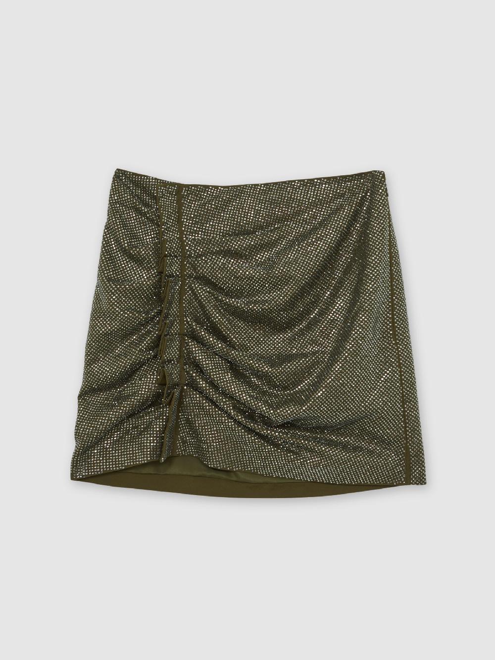Reiss Crystal-Embellished Ruched Mini Skirt In Khaki Green