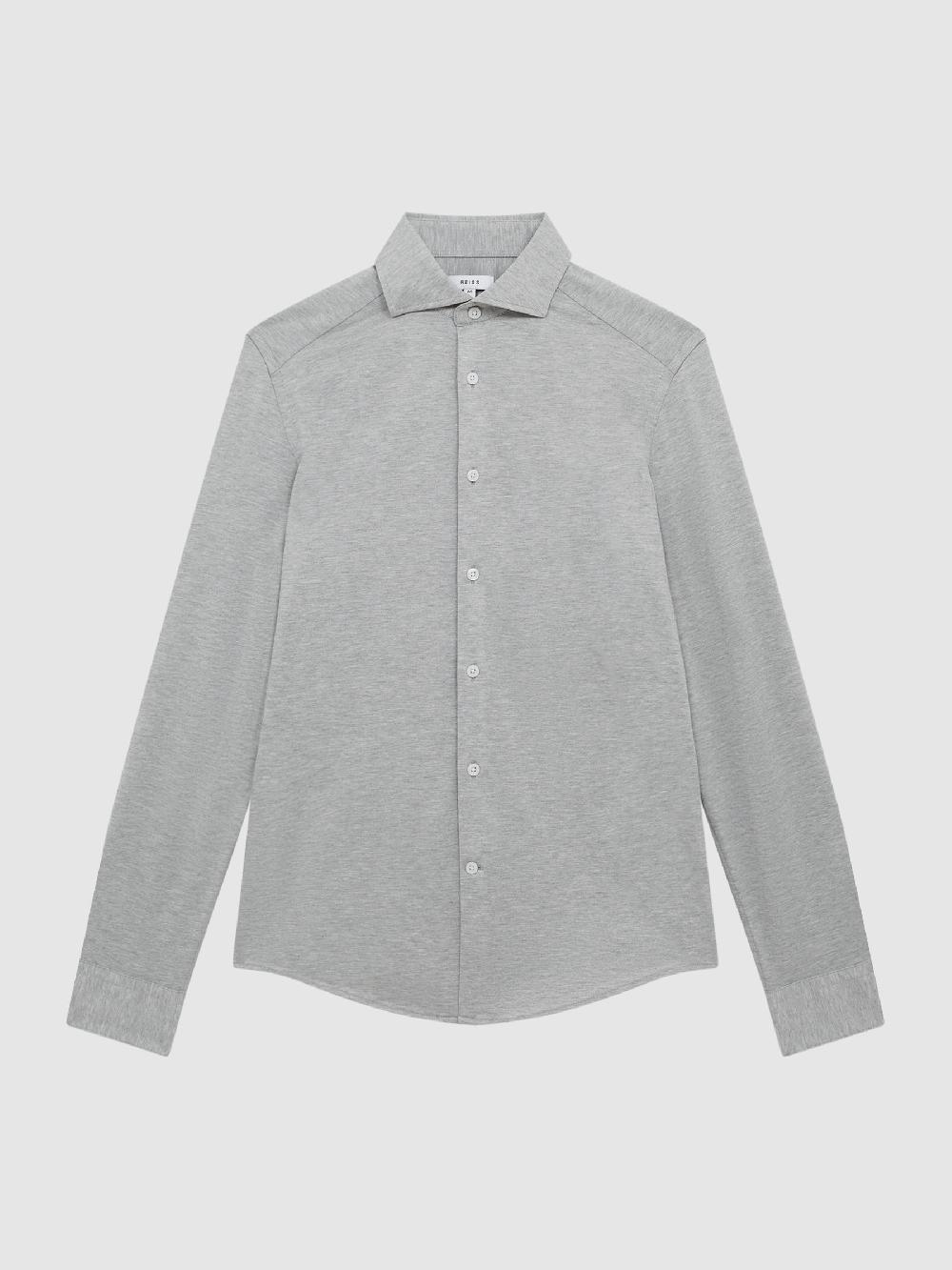 Reiss Cutaway Collar Jersey Slim Fit Shirt In Grey Melange