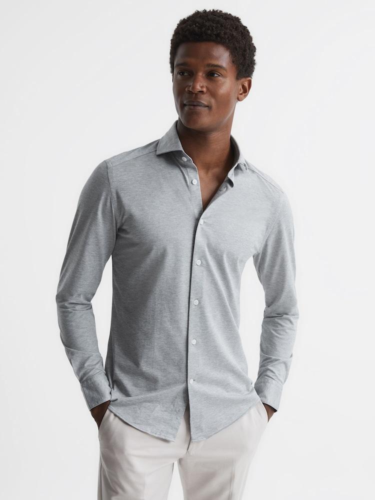 reiss Cutaway Collar Jersey Slim Fit Shirt in Grey Melange