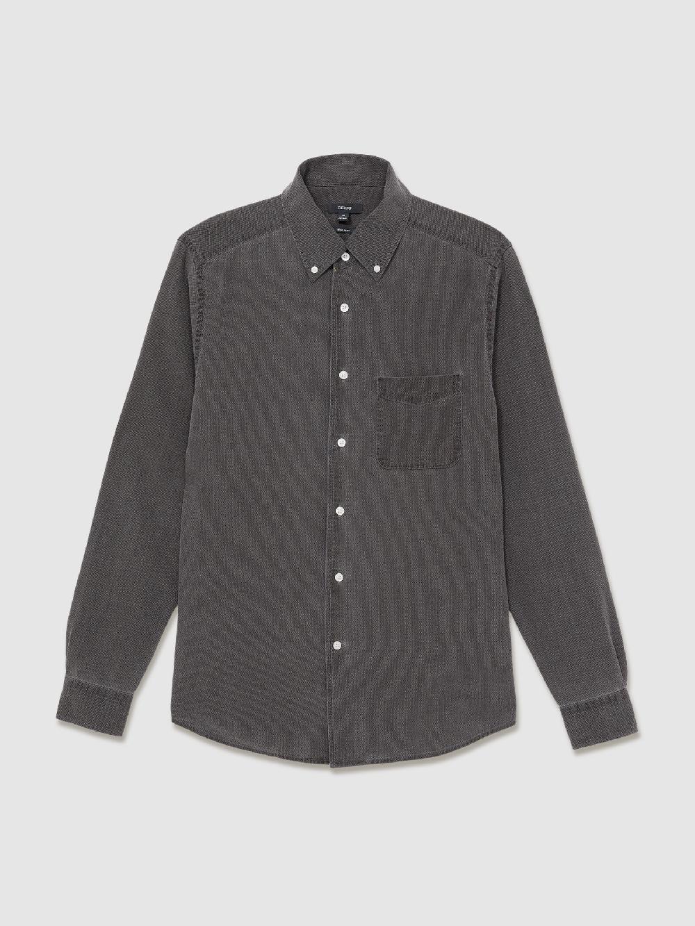 Reiss Denim Piqué Button-Through Shirt In Washed Black
