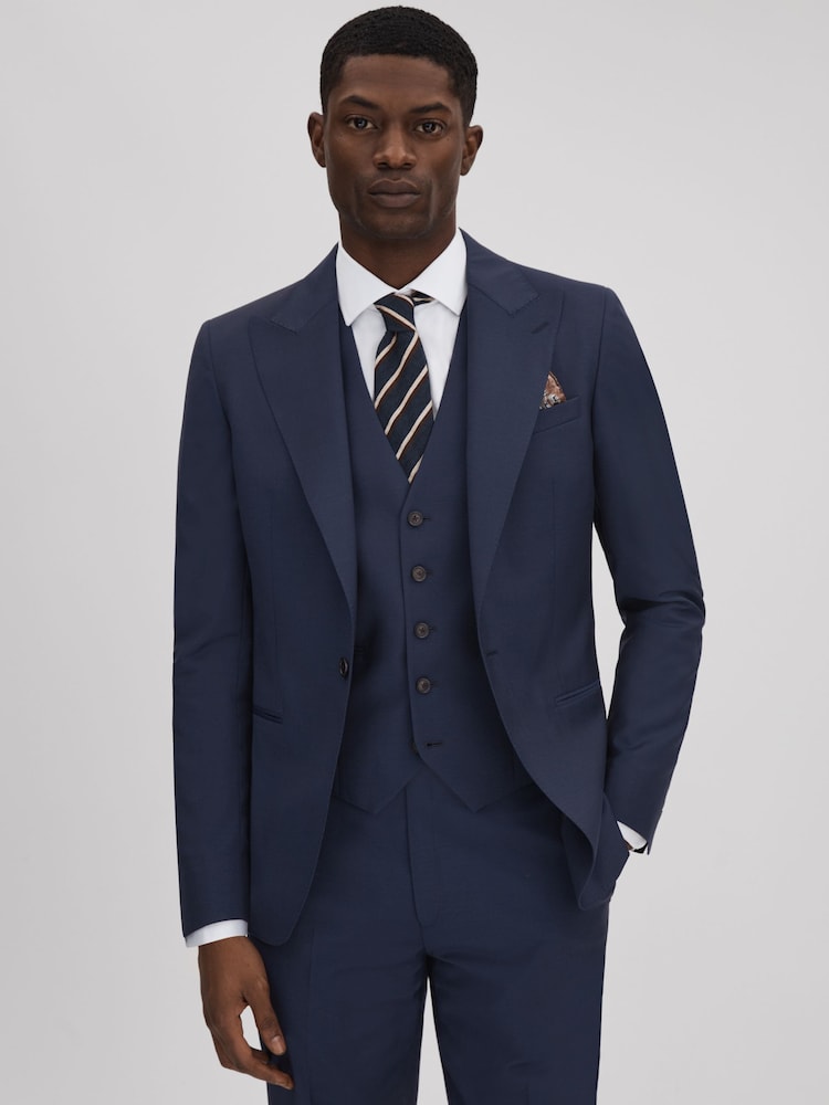 reiss Destiny Navy Wool Single Breasted Regular Fit Blazer