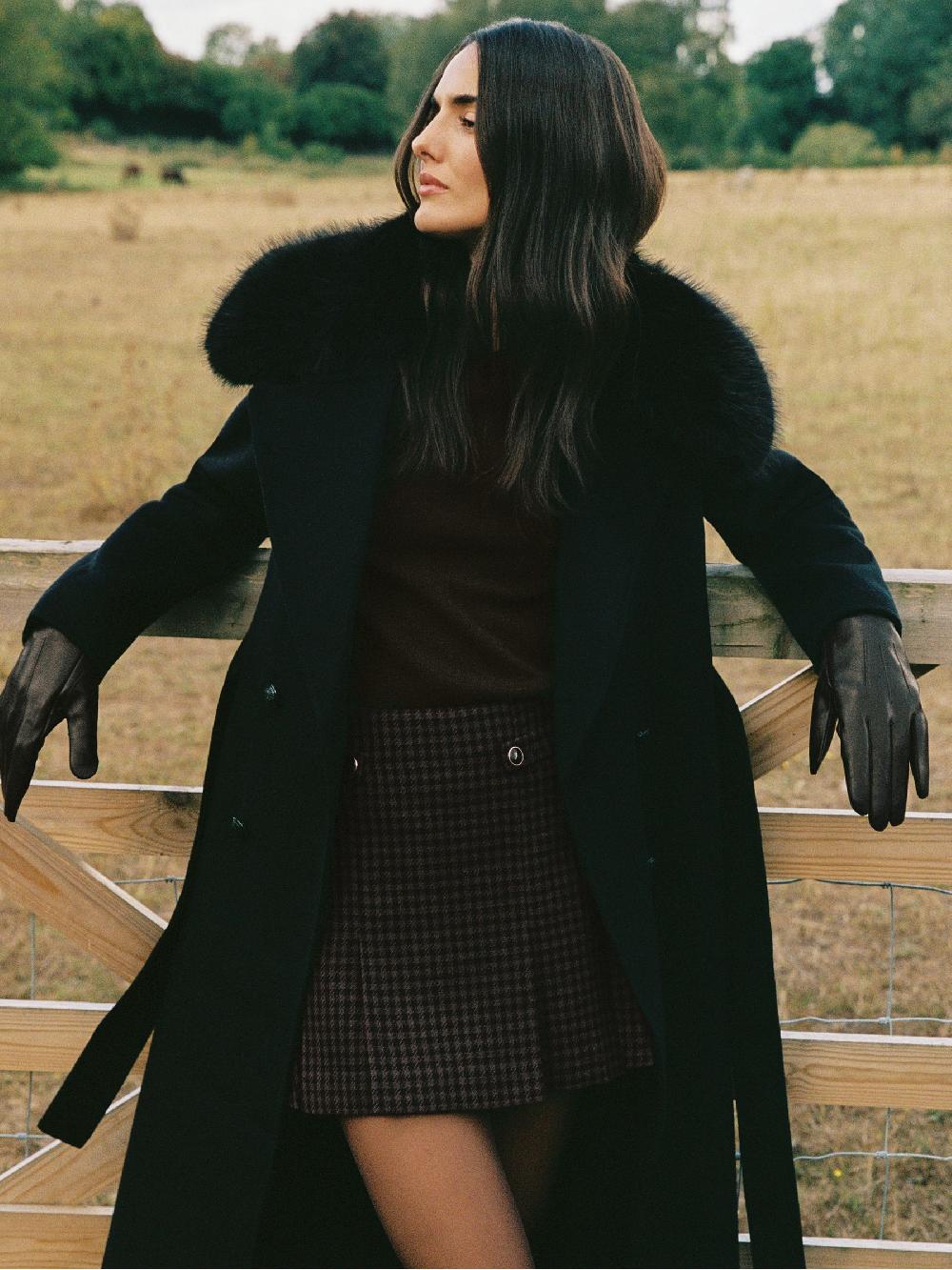 Reiss Detachable Faux-Fur Collar Coat Wool-Blend In Black