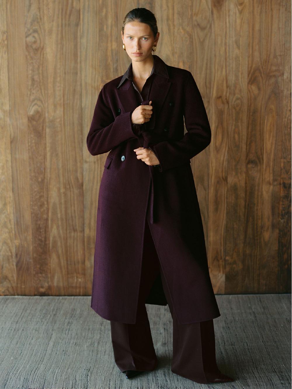Reiss Double-Breasted Blindseam Coat Wool-Blend In Burgundy