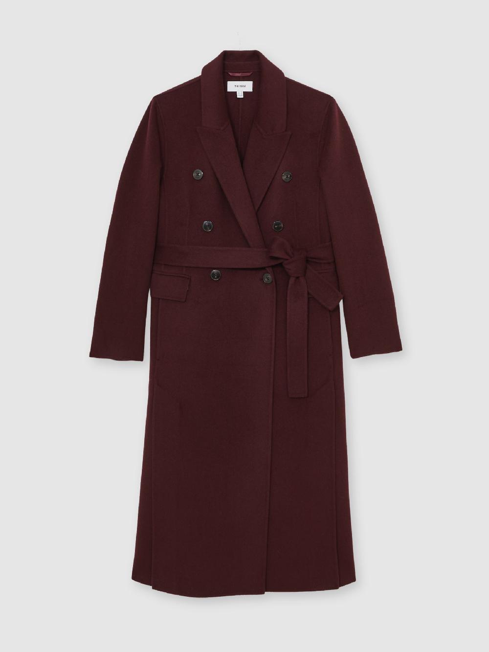 Reiss Double-Breasted Blindseam Coat Wool-Blend In Burgundy