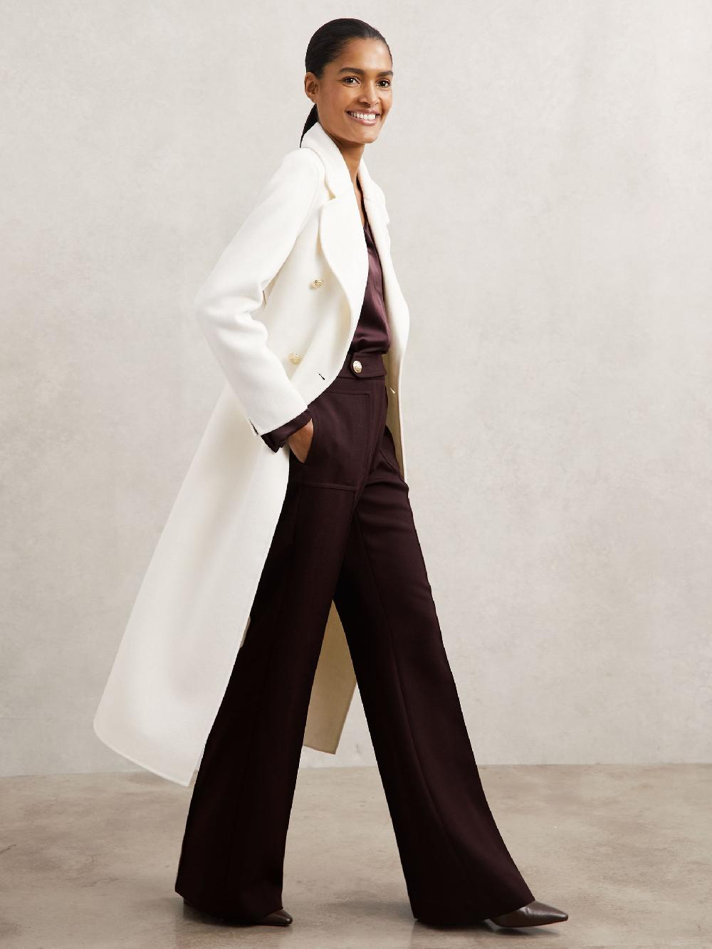 Reiss Double-Breasted Blindseam Coat Wool-Blend In Cream