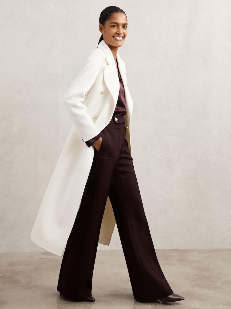 reiss Double-Breasted Blindseam Coat Wool-Blend in Cream